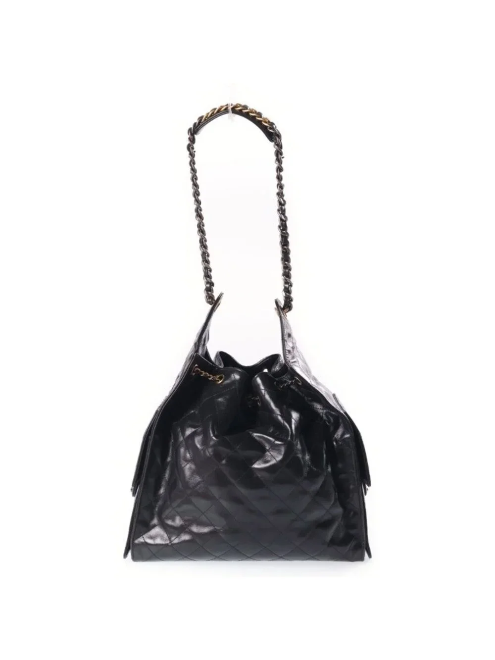 Chanel 25 Small Chain Shoulder Bag Black Caviar Leather Gold Silver